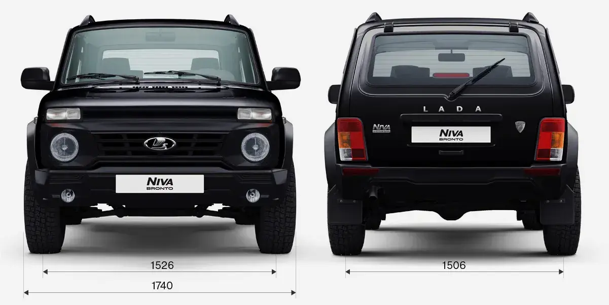Габариты LADA Niva Bronto спереди и сзади: ширина 1680 мм