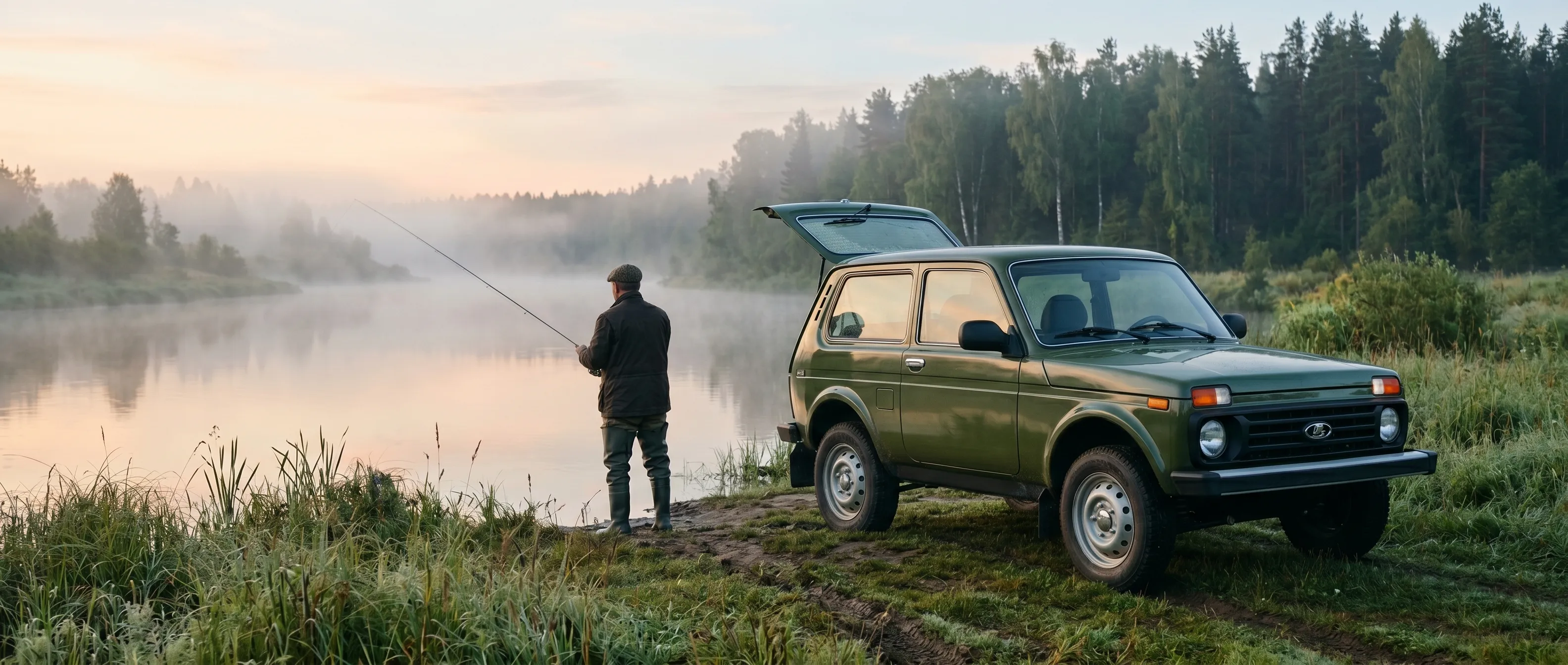 LADA Niva Legend 3-дв серый на горной грунтовой дороге на фоне заснеженных вершин